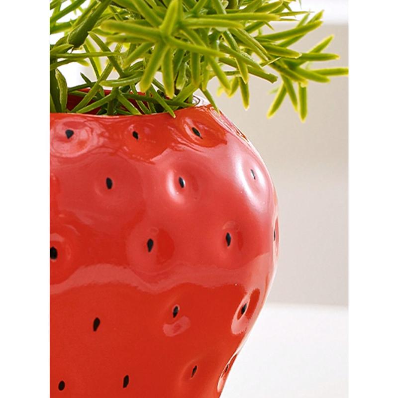 1pc Mini Adorable Strawberry Shaped Vase, Three Colors (red, Pink, Green) Optional, Hand-painted Decorative Resin Vase For Home, Restaurant Table Decoration And Hydroponic Plants