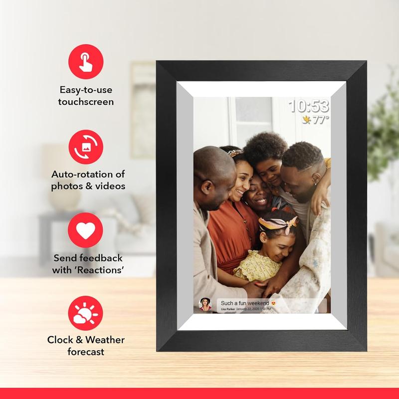 [Black Friday] Christmas Gift Wooden FRAMEO 10.1 Inch Smart WiFi Digital Photo Frame 32GB Memory 1280x800 IPS LCD Touch Screen, Auto-Rotate Portrait and Landscape, Share Moments Instantly via Frameo App from Anywhere