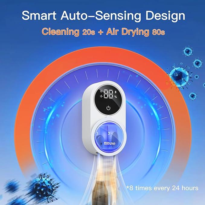 Bitvae X122 Toothbrush Cleaner, toothbrush Sanitizer, UV-C Cleaning and Air Drying, LED Smart Screen, Rechargeable Wall Mount Toothbrush Holder, X122 toothbrush sterilizer