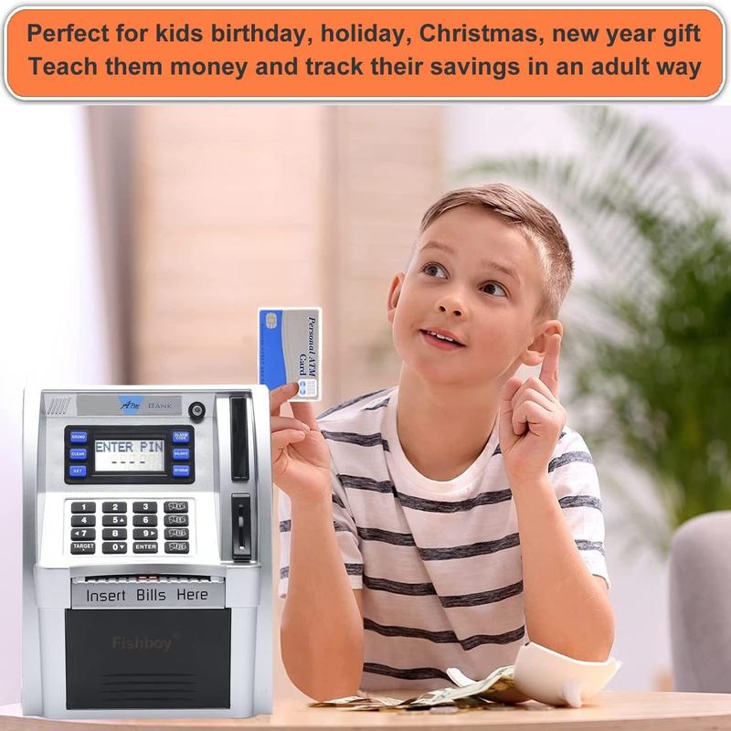 2024 Upgraded ATM Piggy Bank for Kids with Power-Off Memory and Debit Card for Real Money, Onekey Shutdown, Coin Recognition, Target Setting, Bill Feeder, Balance Calculator, Savings Machine Box