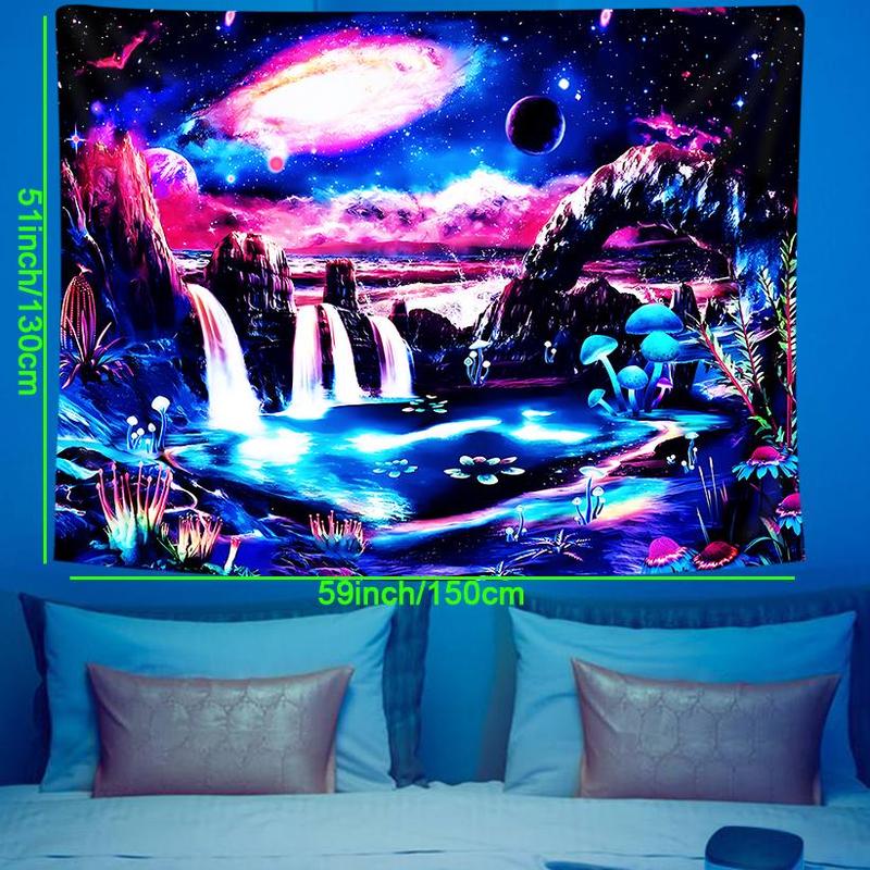 Fantasy Galaxy Pattern Tapestry with Installing Accessories, 1 Count Fluorescent Wall Hanging Tapestry, Decorative Tapestry for Home Living Room Bedroom, Tapestry for Bedroom, Tapestry Wall Decor, Summer Decor