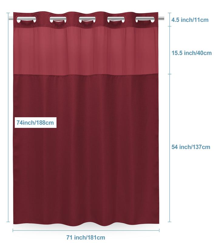 EUTXL 256GSM Waffle Weave Textured Heavy Duty NO HOOKS Burgundy Shower Curtain and Liner set - Hotel Luxury Weighted Bath Curtain,71W x 74H,71W x 86H