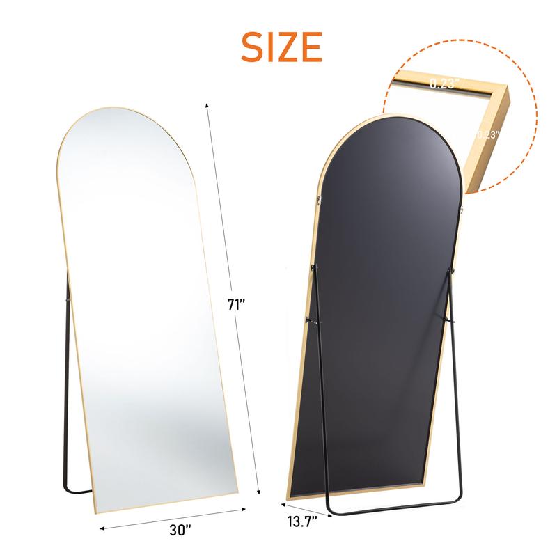 SweetcrispyFun Full Length Mirror, Floor Standing Mirror Full Body Mirror with Stand, Wall Mirror Full Length Aluminum Alloy Thin Frame Hanging or Leaning for Living Room Bedroom Cloakroom Decor