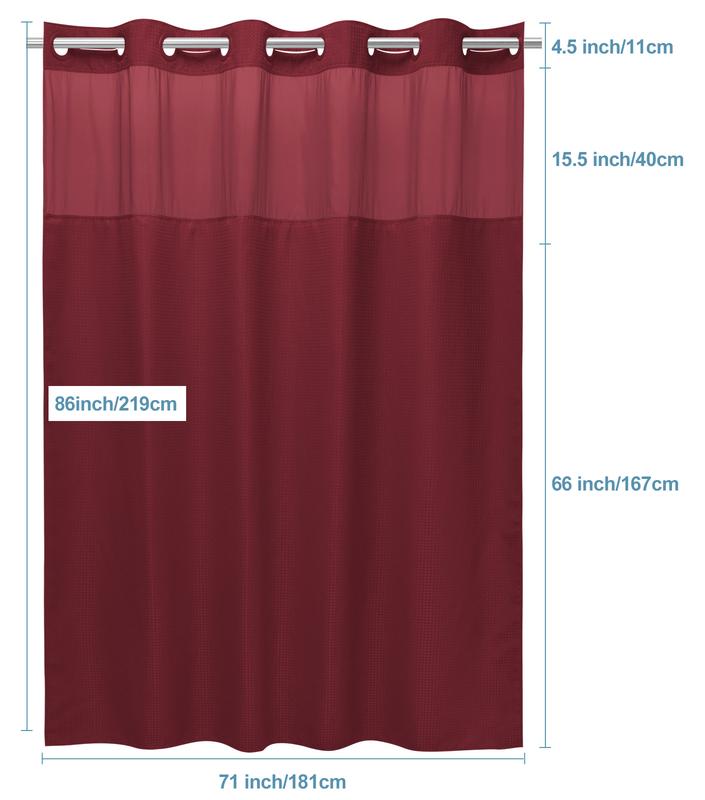 EUTXL 256GSM Waffle Weave Textured Heavy Duty NO HOOKS Burgundy Shower Curtain and Liner set - Hotel Luxury Weighted Bath Curtain,71W x 74H,71W x 86H