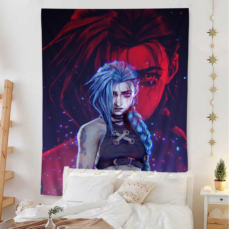 Cartoon Anime Game Arcane League of Legends Jinx Main Characters Art Hanging Bohemian Tapestry Bohemian Wall Tapestries Mandala