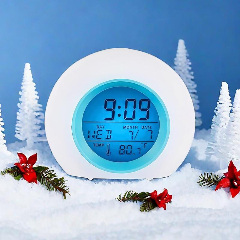 Creative Round Alarm Clock, 1 Count Colorful Natural Sound Alarm Clock, Bedside Lazy Wake Up Clock with Temperature Display