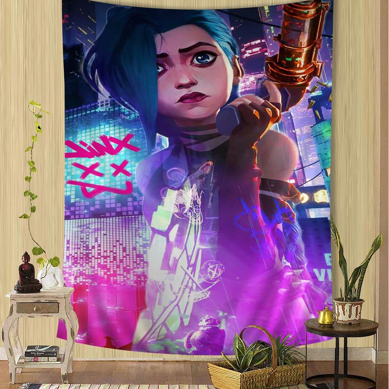 Cartoon Anime Game Arcane League of Legends Jinx Main Characters Art Hanging Bohemian Tapestry Bohemian Wall Tapestries Mandala