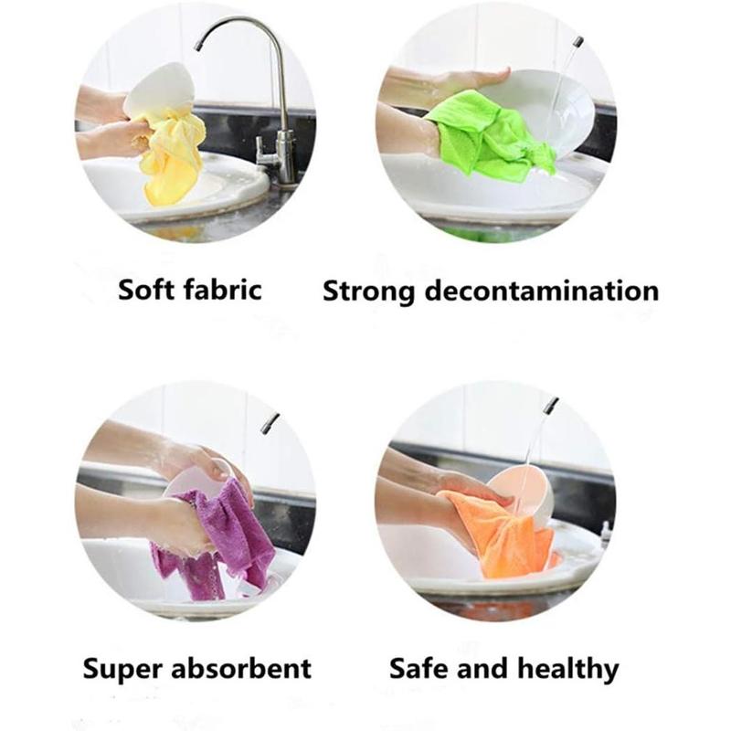 Rubber Cleaning Gloves Kitchen Dishwashing Glove 2-Pairs And Cleaning Cloth 2-Pack,Waterproof Reuseable. (Small) Gift for Mom,Mother's Day Gift