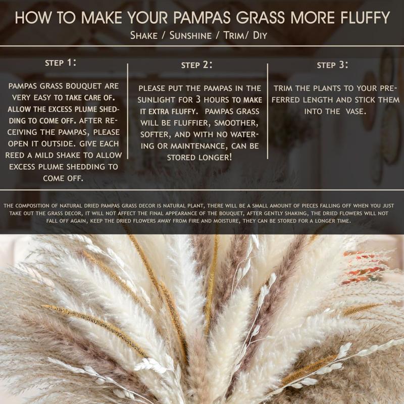 70PCS Natural Dried Pampas Grass Boho Home Decor Bouquet Phragmites Dried Flowers Bouquet for Wedding Floral Arrangements Home Decorations