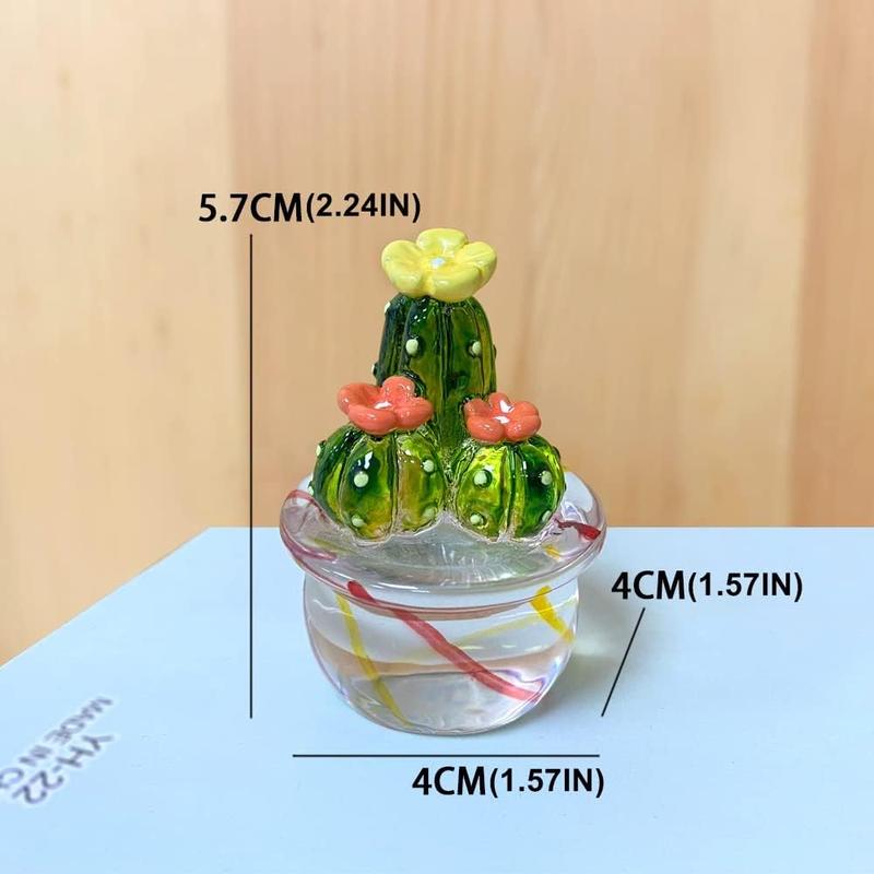 4PCS Handmade Blown Glass Art Cactus Cute Crystal Miniature Cactus Figurines Home Office Desk Tabletop Simulation Plants Decorations Car Inner Ornaments