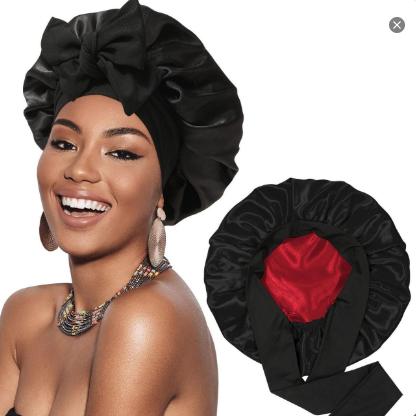 Shower Room Shower Cap Satin Bonnet Silk Bonnet for Sleeping Double Layer Satin Lined Black Hair Bonnet with Tie Band Bonnets for Women Natural Curly Hair halloween gift