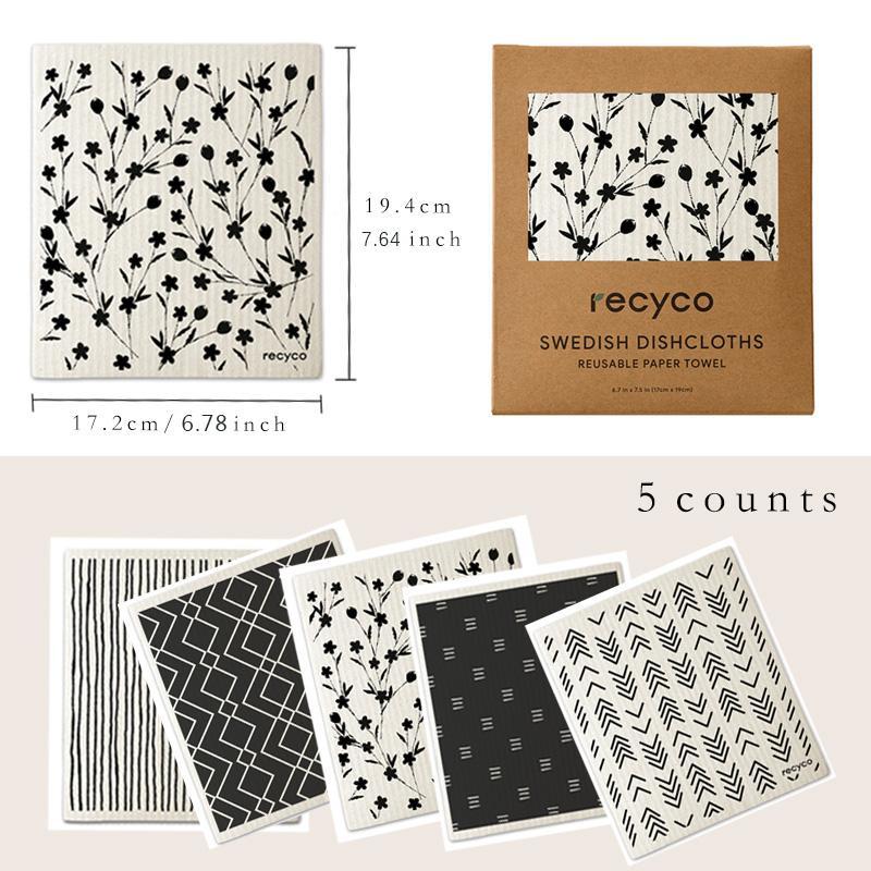 Simple Mixed Pattern Cleaning Cloth, 5 6 10pcs Reusable Multifunctional Kitchen Cleaning Cloth, Household Cleaning Cloth for Kitchen Tableware