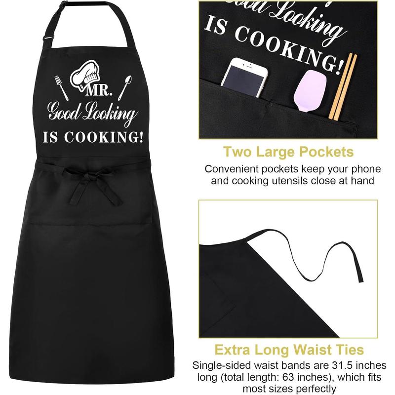 Funny Aprons for Men, MR GOOD LOOKING IS COOKING, Professional Kitchen Cooking Apron Chef Husband Bib Aprons With Double Pocket Adjustable for Father's Day Birthday Gift