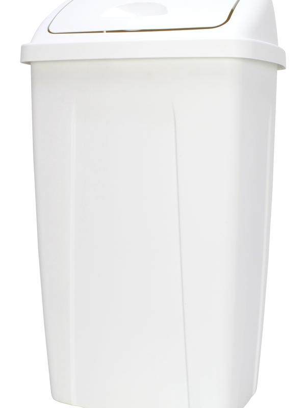 13 Gallon Trash Can, Plastic Swing Top Kitchen Trash Can, White