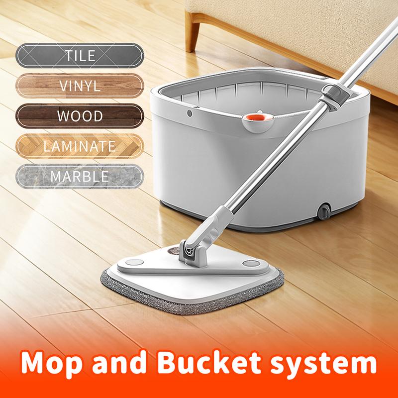 Viral Spin Mop and Bucket System, Includes Spin Mop, Dual Compartment Mop Bucket and 10 Thick Washable Microfiber Mop Pads