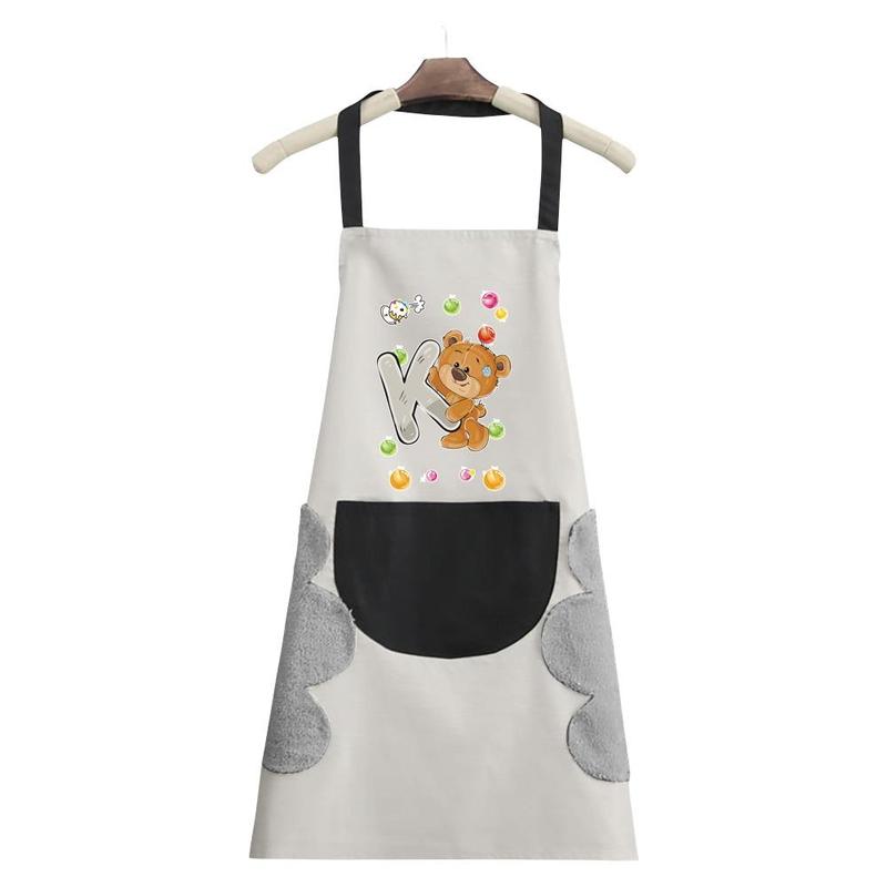 Bear & Letter Pattern Apron, 1 Count Adjustable Bib Apron, Easy Cleaning Stain-resistant Kitchen Cooking Apron for Restaurant & Home