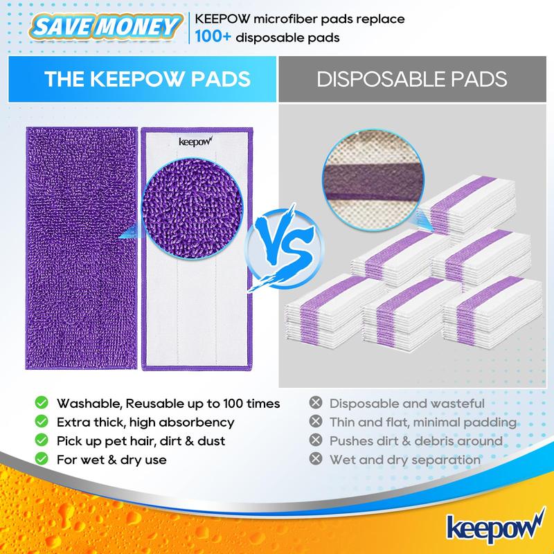 KEEPOW Reusable Wet Jet Pads Refills for Swiffer Wet Jet Mop Microfiber Wet Jet Heavy Duty Mopping Pads for Wood Floor Cleaning and Hard Surface Wooden