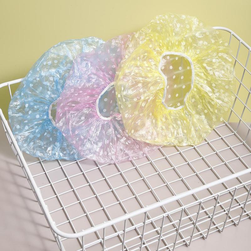 3pcs Disposable Shower Cap, Clear Waterproof Dot Bath Cap, Bathroom Supplies For Women