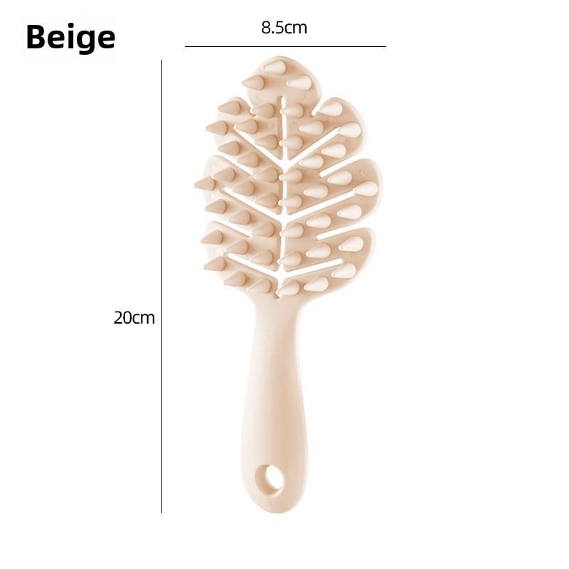 Leaf-shaped Hollow Long-handled Shampoo Brush, Made of Silicone, Suitable for Both Wet and Dry Use, Gentle on Scalp, with Functions of Massage, Cleaning and Relieving Itch.