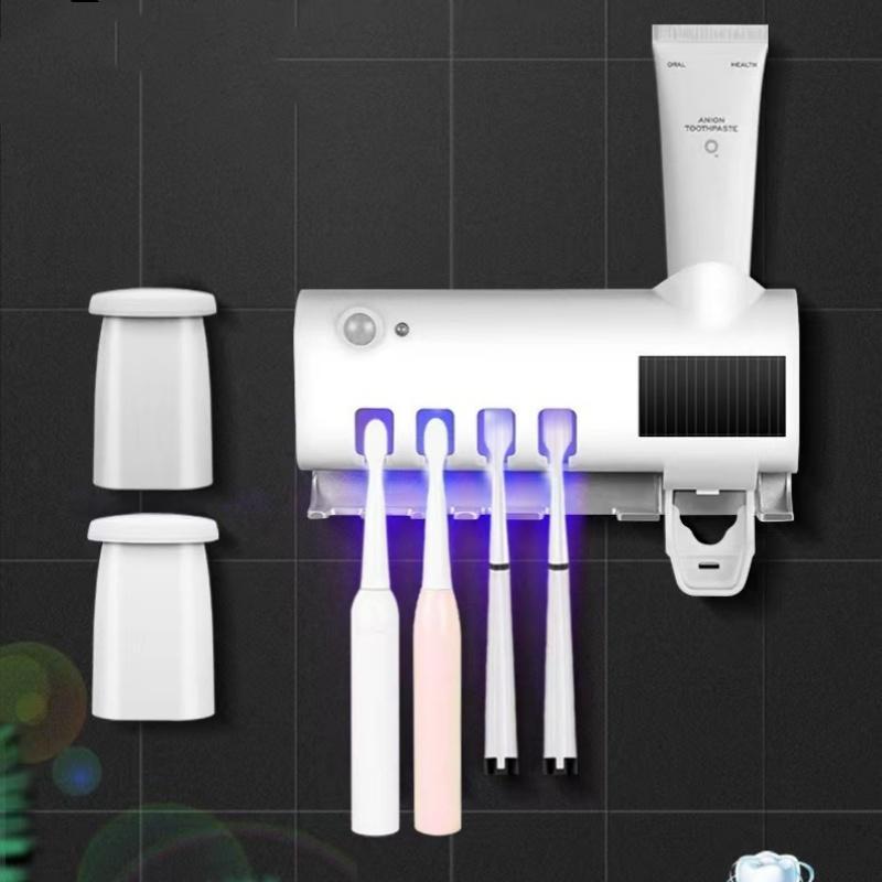 Toothbrush Uv Sterilizer, Solar Panel Toothbrush Holder, Wall Mounted Toothbrush Storage Rack, Bathroom Organizer, Smart Sanitizer Bathroom Accessories