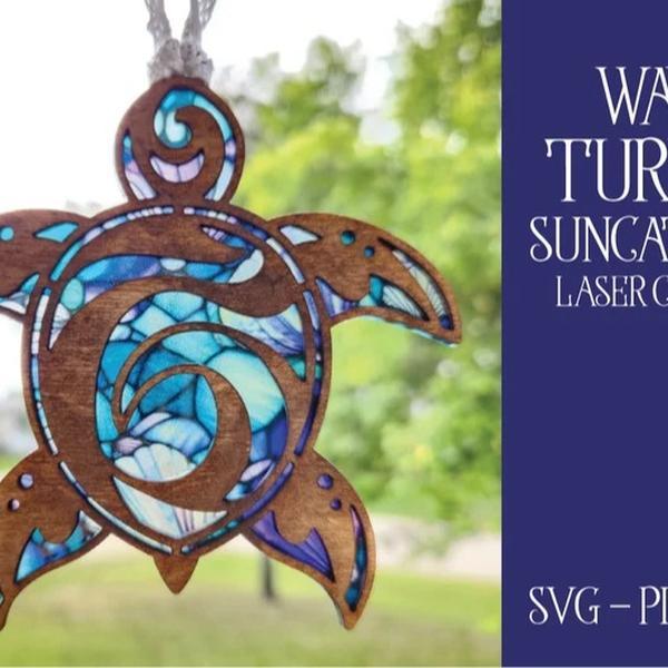 Turtle Suncatcher File, Laser Cut Suncatcher, Glowforge Suncatcher, Laser Turtle SVG, Turtle Cut File, Laser Ornament, Glowforge SVG