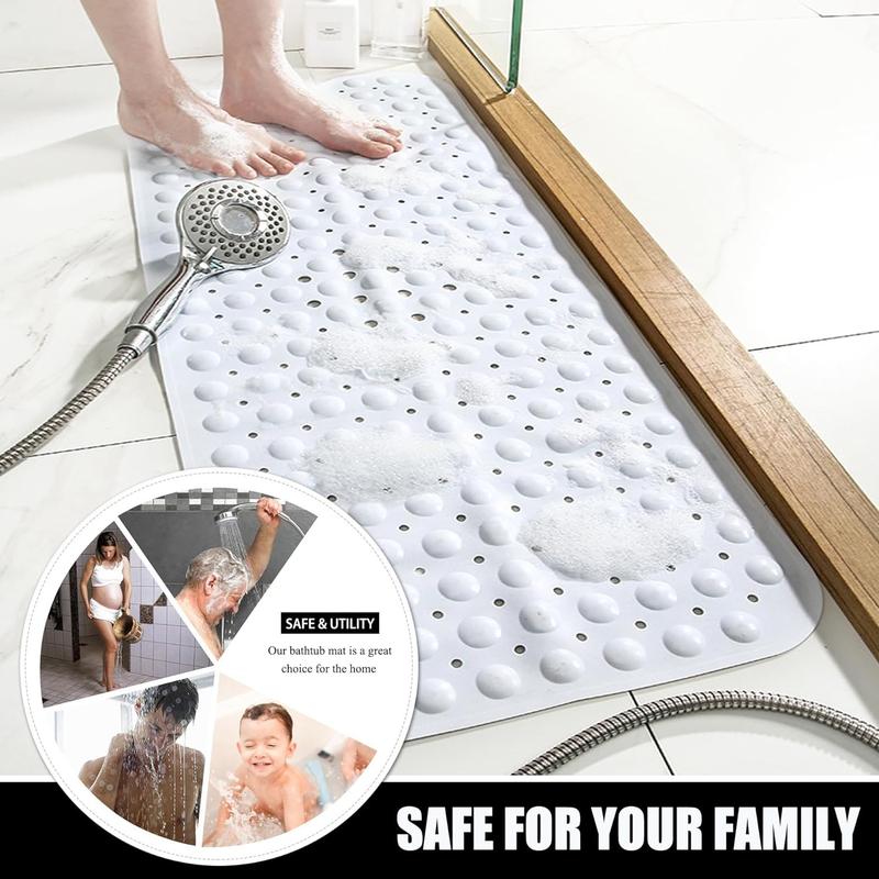 Extra Long Non Slip Bathtub Mat - 40 x 16 Inch Machine Washable Tub Mats with Suction Cups and Drain Holes for Bathroom