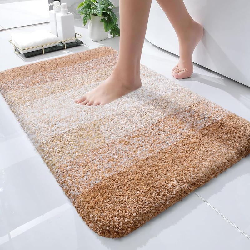 Luxury Bathroom Rug Mat 24x16 - Extra Soft & Absorbent Microfiber Bath Rug, Non-Slip Plush Shaggy Carpet, Machine Washable, Bath Mat for Floor, Tub, and Shower, Black Decor Stripe Toilet