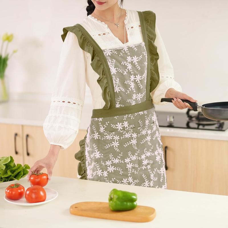 Vintage apron with pockets, cute floral chef apron, suitable for kitchen cooking baking gardening