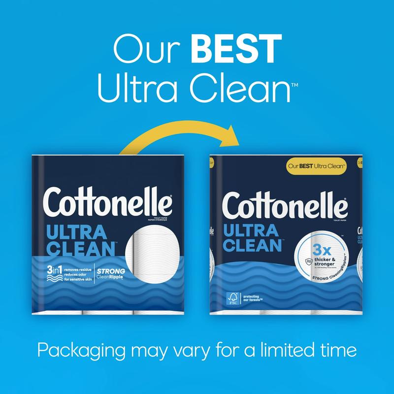 Cottonelle Ultra Clean Toilet Paper, 12 Mega Rolls Tissue Bath Sheet Wipes