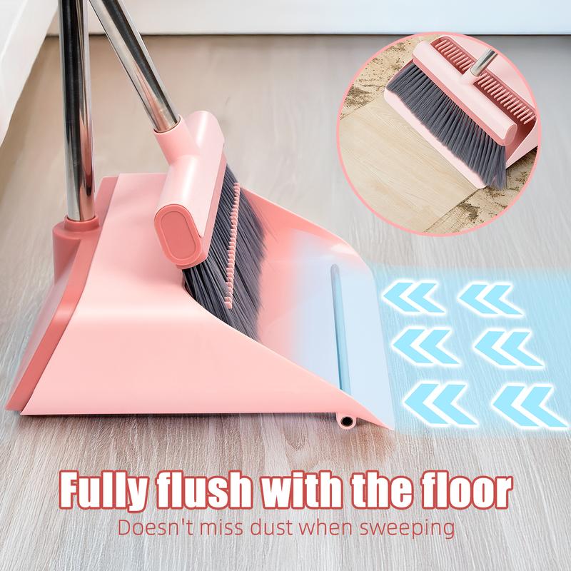 Pink broom garbage shovel set--garbage shovel retractable brush, one-button hair removal, to prevent garbage overflow.