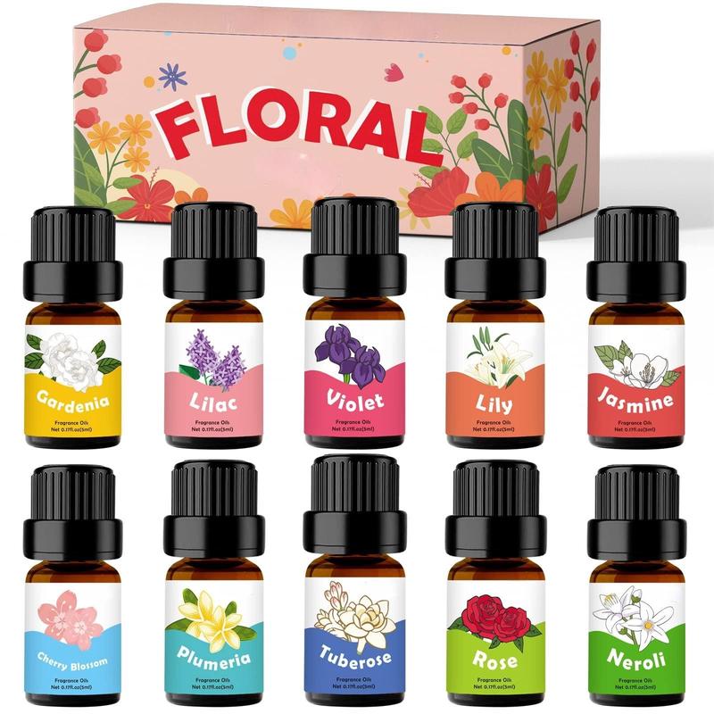 Floral essential oil set: 5ml x 10, suitable for candle and soap making，Aromatherapy Oils for Diffusers for Home