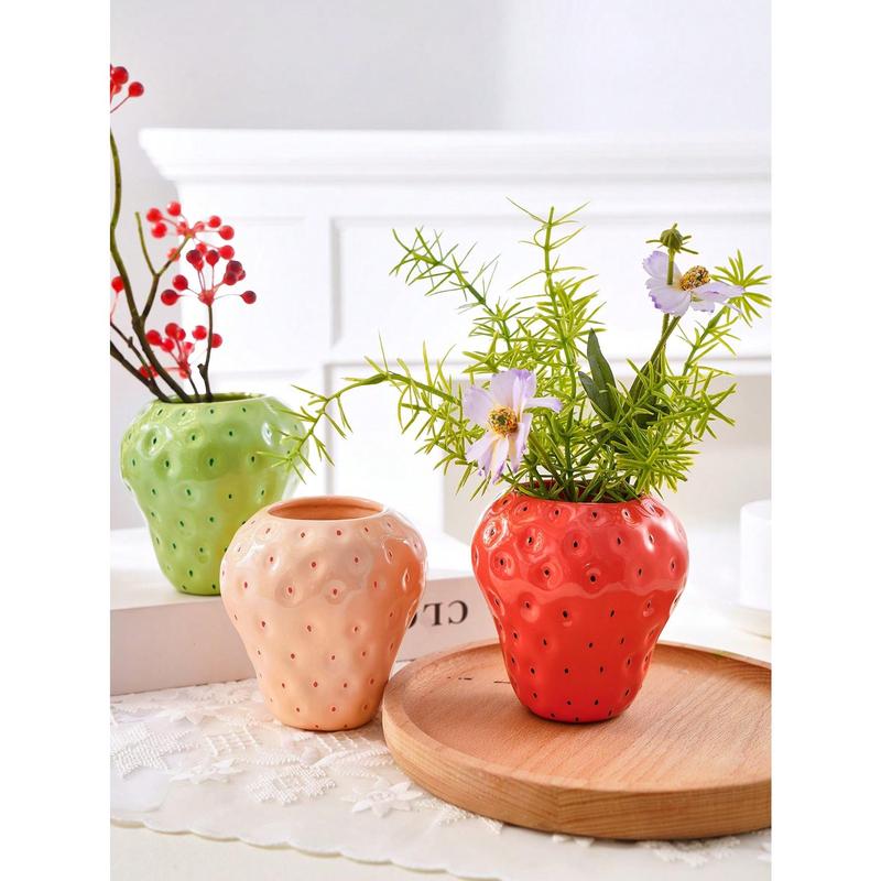 1pc Mini Adorable Strawberry Shaped Vase, Three Colors (red, Pink, Green) Optional, Hand-painted Decorative Resin Vase For Home, Restaurant Table Decoration And Hydroponic Plants