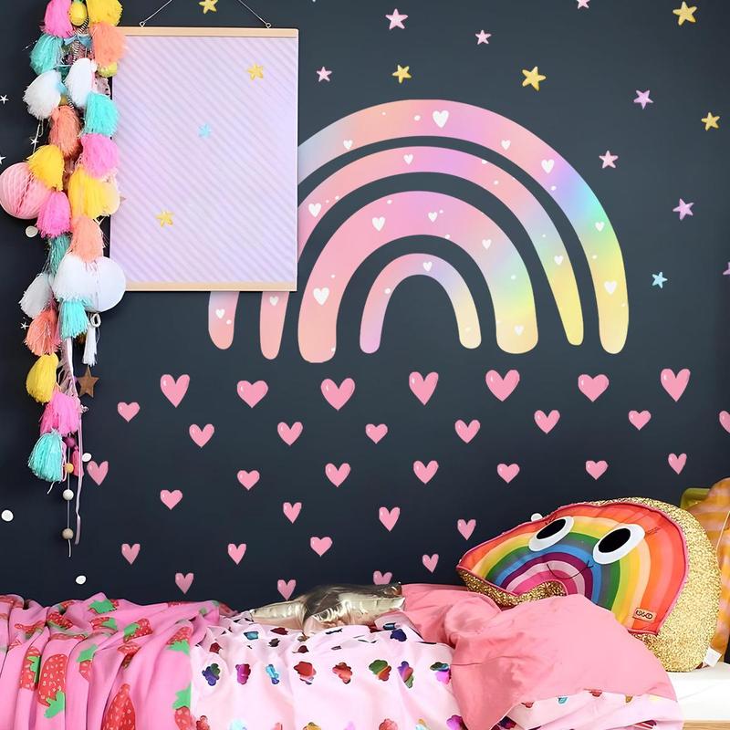 Rainbow & Star & Heart Pattern Wall Sticker, 4 Counts set Self Adhesive Wall Decal, Decorative Sticker for Home Bedroom Living Room