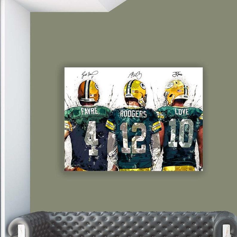 Jordan Love, Aaron Rodgers, Brett Favre, Poster, Green Bay Packers, Gallery Canvas Wrap, Man Cave, Kids Room, Game Room, Bar Decor Photo Ornaments Wall Artistic Decoration Print