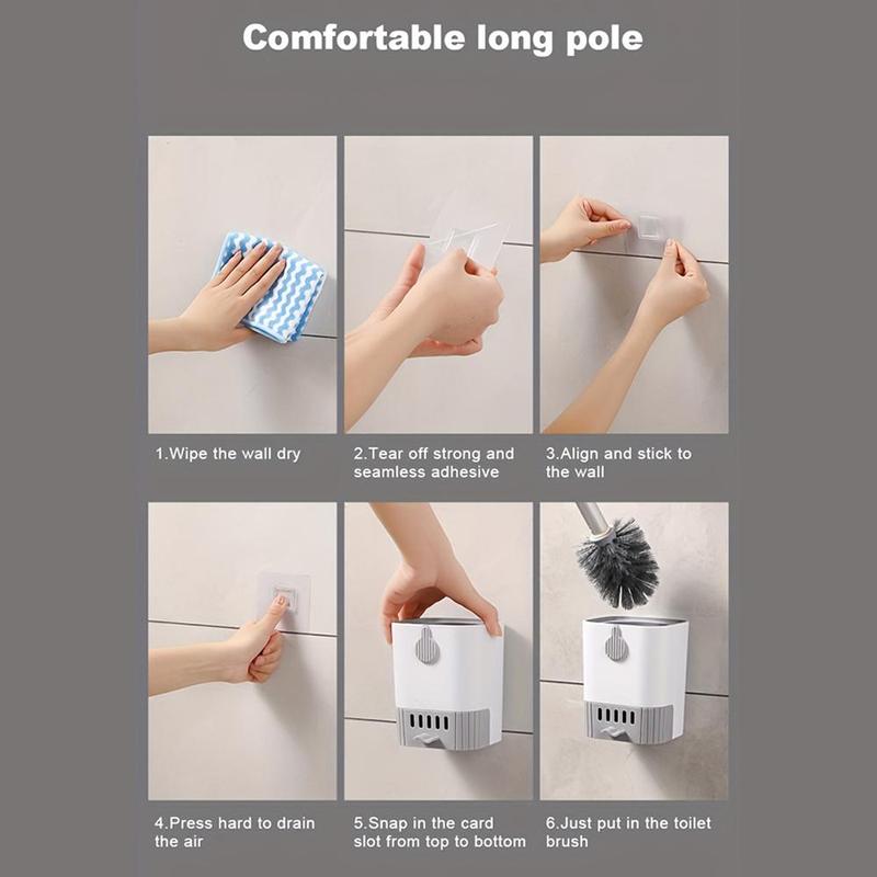 Toilet Brush with Holder Set, 1 Count Wall Mounted Long Handle Toilet Cleaning Brush, Flexible Toilet Cleaning Brush, Bathroom Cleaning Brush