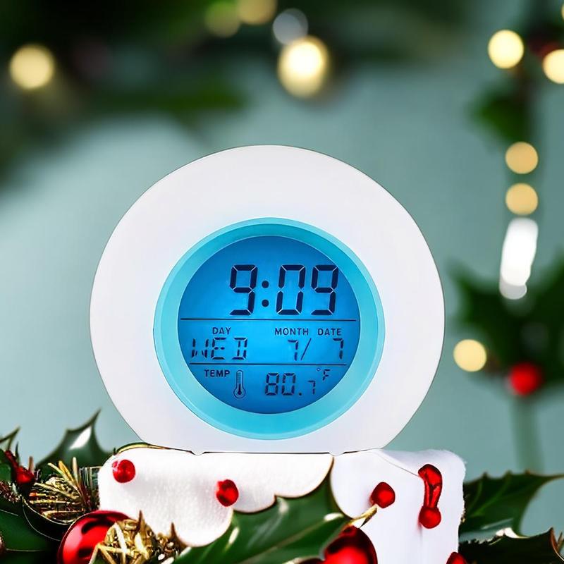 Creative Round Alarm Clock, 1 Count Colorful Natural Sound Alarm Clock, Bedside Lazy Wake Up Clock with Temperature Display