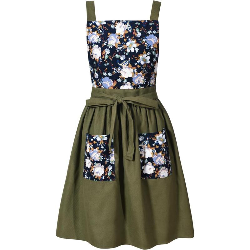 Apron Dress for Women with Pockets Cute Floral Chef Aprons for Kitchen Cooking Baking Gardening