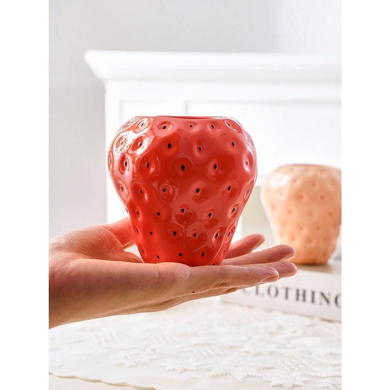 1pc Mini Adorable Strawberry Shaped Vase, Three Colors (red, Pink, Green) Optional, Hand-painted Decorative Resin Vase For Home, Restaurant Table Decoration And Hydroponic Plants