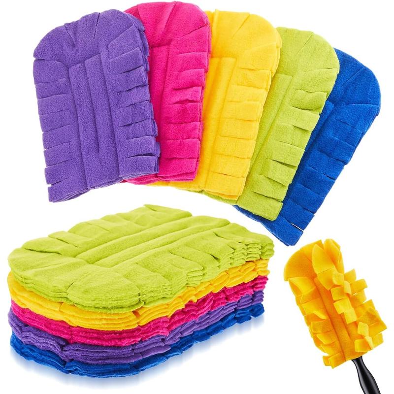 Zubebe 12 Pcs Duster Refill Fleece Refills Hand Dusters Cleaning Reusable Duster Pads Washable Dusters for Cleaning Ceiling Fan Hardwoods Window Kitchen Floor, Rainbow Colors (Dark Color)