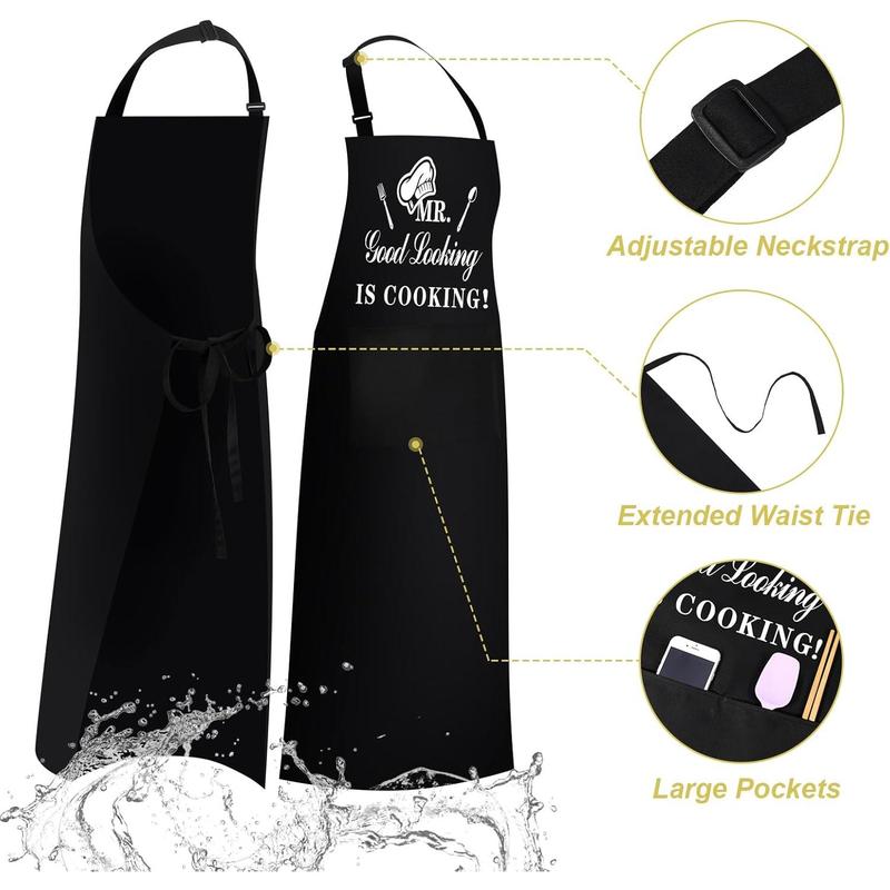 Funny Aprons for Men, MR GOOD LOOKING IS COOKING, Professional Kitchen Cooking Apron Chef Husband Bib Aprons With Double Pocket Adjustable for Father's Day Birthday Gift