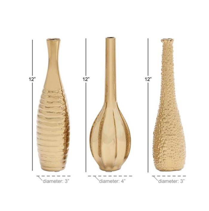 Glamorous and Elegant Gold Ceramic Vase Set of 3, 12