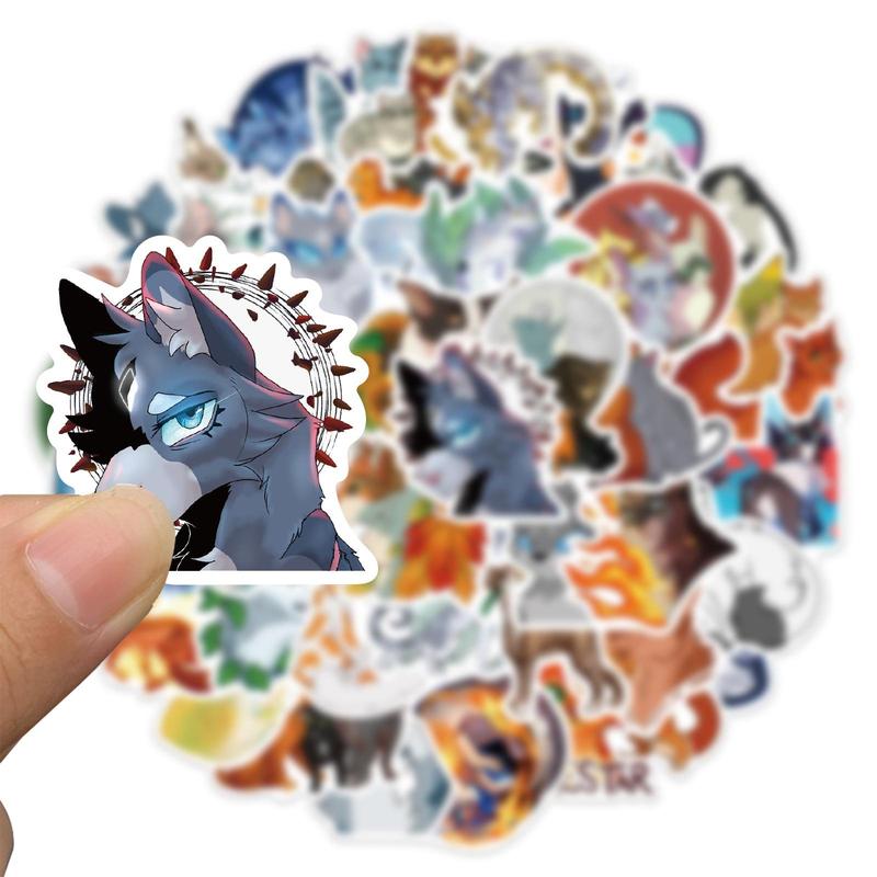 52pcs Cartoon Cat Warrior Series Sticker, Waterproof Sticker Pack for Wall Water Bottle Skateboard Helmet Car Bike Luggage Laptop