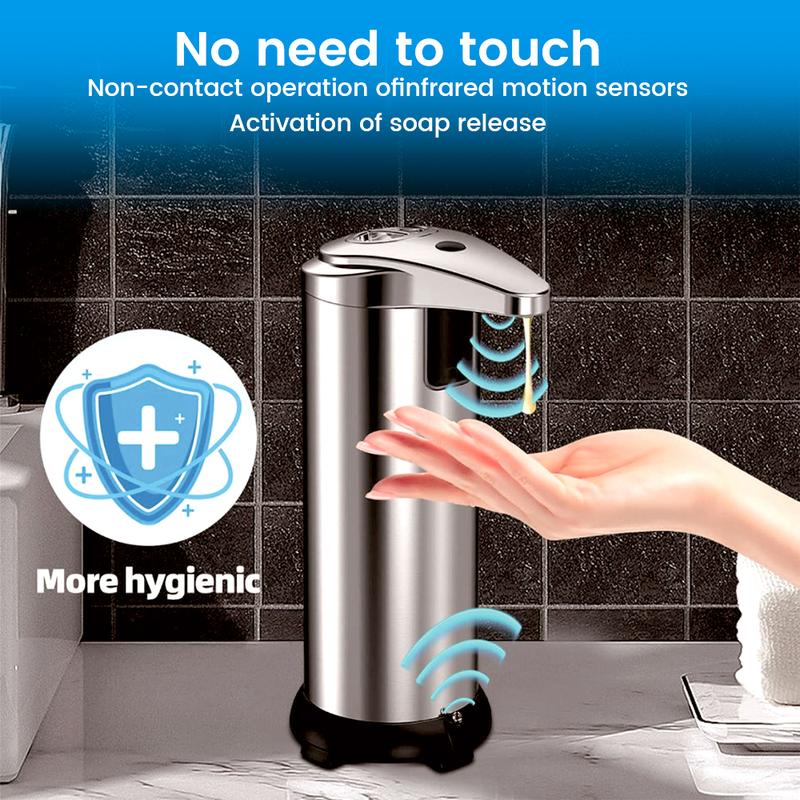 Automatic Liquid Soap Dispenser, Touchless Dish Soap Dispenser with Waterproof Base, 3 Adjustable Soap Volume Hand Soap Dispenser, Infrared Sensor Soap Pump for Kitchen Bathroom Office Hotel