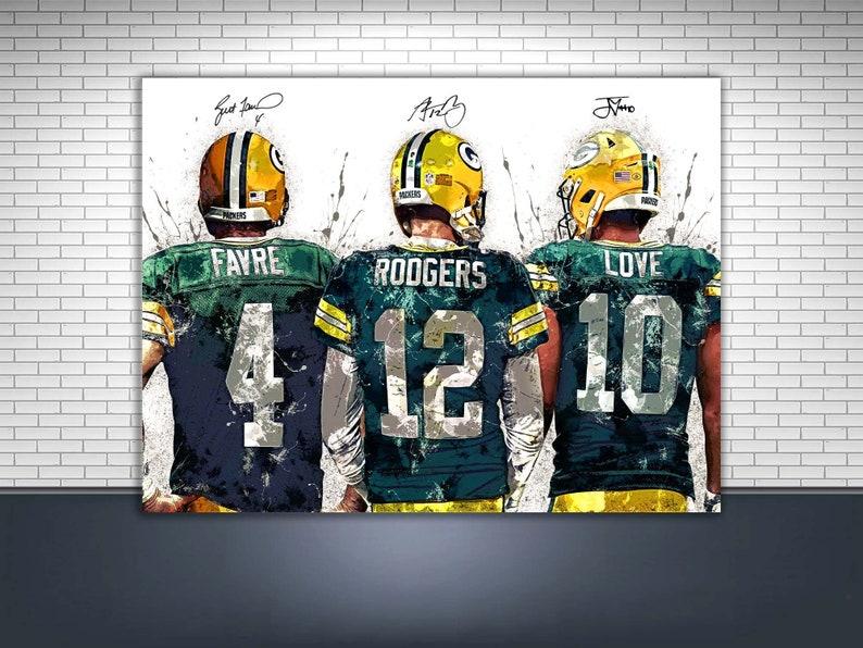 Jordan Love, Aaron Rodgers, Brett Favre, Poster, Green Bay Packers, Gallery Canvas Wrap, Man Cave, Kids Room, Game Room, Bar Decor Photo Ornaments Wall Artistic Decoration Print