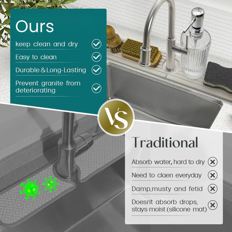 Kitchen Sink Faucet Mat, 1 Count Fast Drying Sink Tray, Absorbent Sink Draining Board, Faucet Splash Guard for Bathroom Counter