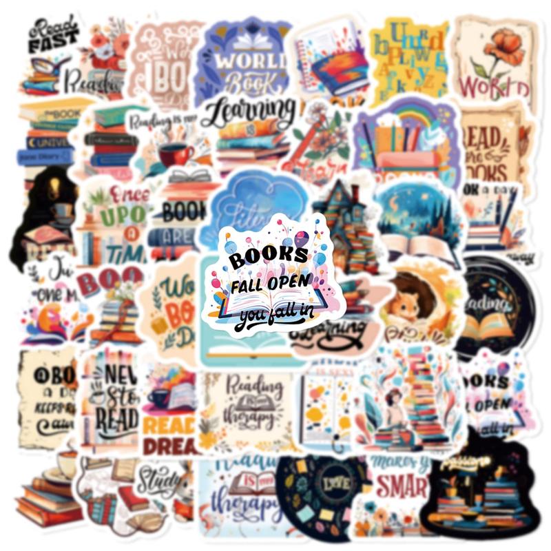 Reading Book Themed Sticker, 50pcs set Book Patterned Decorative Sticker, DIY Decals for Water Bottle, Laptop, Phone Case, Scrapbooking, Journal Making