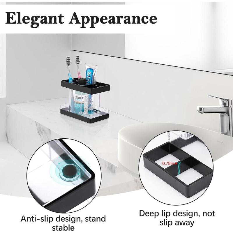 Holders for Bathrooms Countertop Organizer - Electric Holder Set, 5 Slots Toothpaste Holder, Makeup Brush Storage Caddy for Family Shower Clear Black