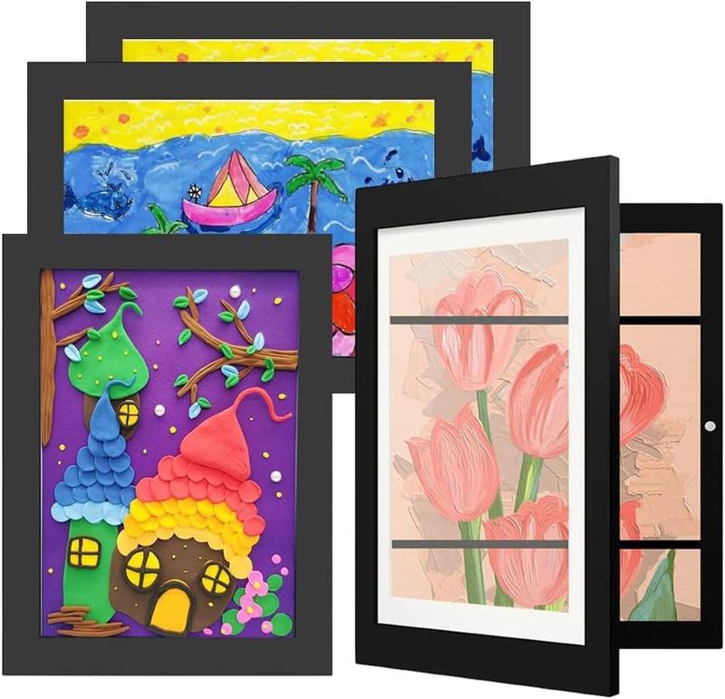 [4-Pack] Kids Artwork Frames Changeable - Magnetic Kids Art Frames Front Opening 8.5 x 11, Kids Art Frame Ideal for Portfolio, Pictures, Drawings