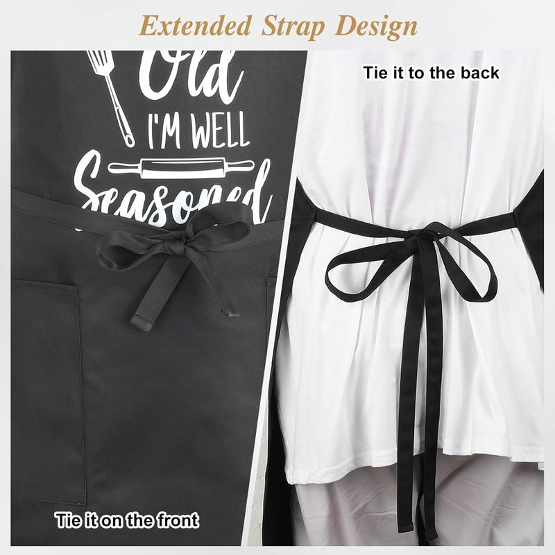 Funny Cooking Aprons for Women Men, I'M NOT Old I'M WELL Seasoned, Aprons for Cooking Kitchen Grilling Aprons with Two Pockets, Grill Apron Adjustable Chef Apron, Birthday Gift for Dad Mom