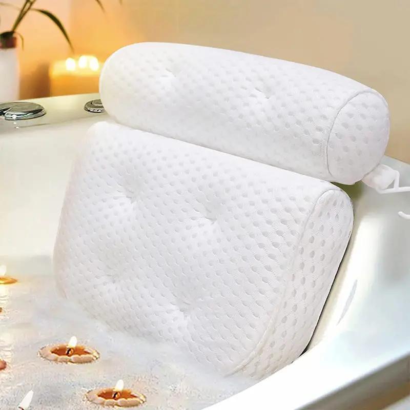 Soft Bath Pillow, 1 Count Non-slip Breathable Bathtub Cushion with Suction Cup for Men & Women, Neck Support Bathtub Pillow, Bathroom Gadgets 2024, Bathroom Tub Supplies for Home Spa, Boyfriend Gifts